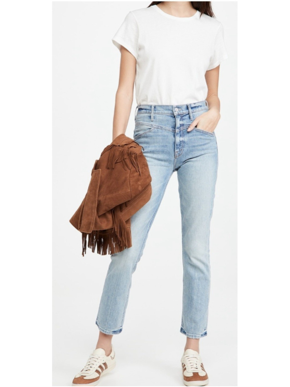 Mother Dazzler Yoke Front Ankle Jeans Light Wash High Rise Crop Denim Sz 24